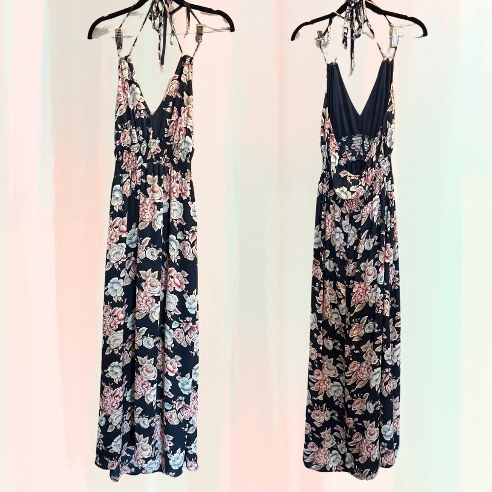Forever 21 Plus Navy Floral Halter Maxi Dress | Size 0X